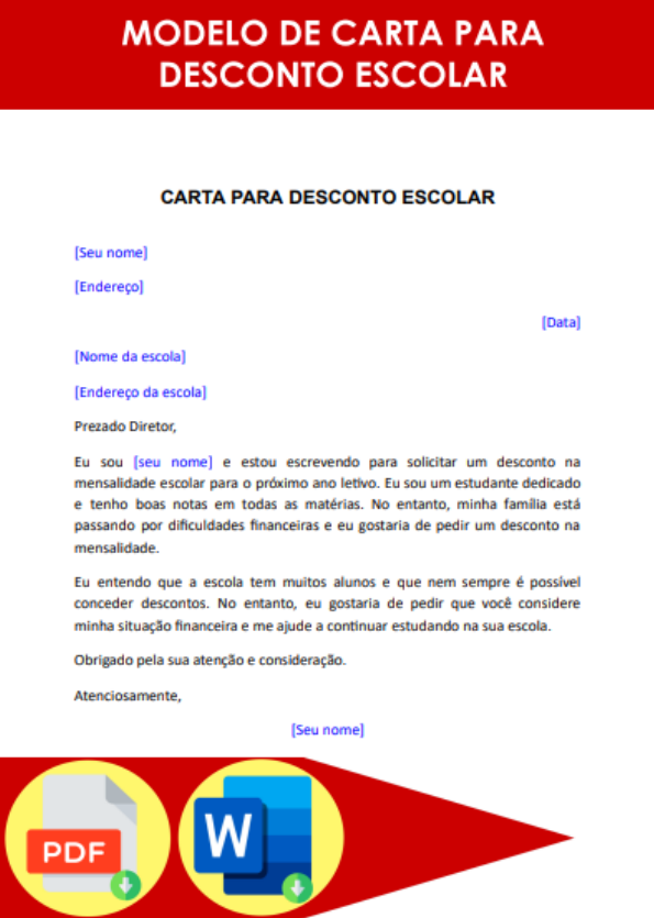 Modelo De Carta Para Desconto Escolar Formato Word