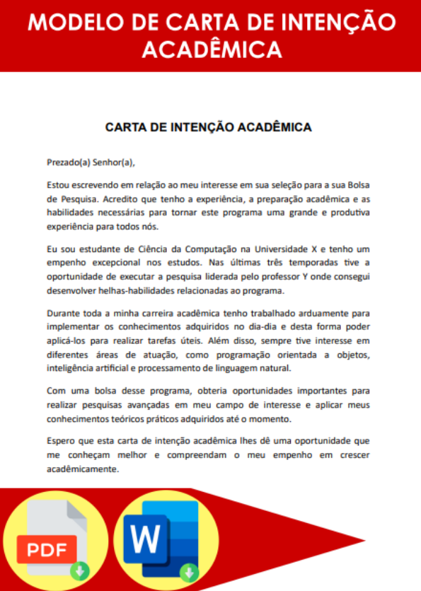 Modelo De Carta De Intenção Acadêmica Formato Word