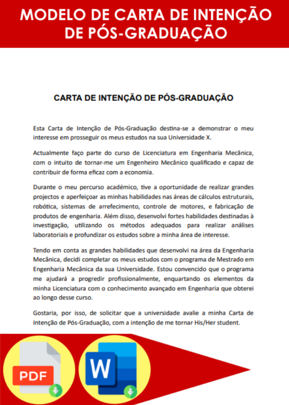 Modelo De Carta De Intenção Para Mestrado Formato Word 5161