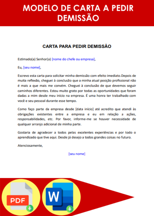 Modelo De Carta A Pedir Demissão Formato Word 0817