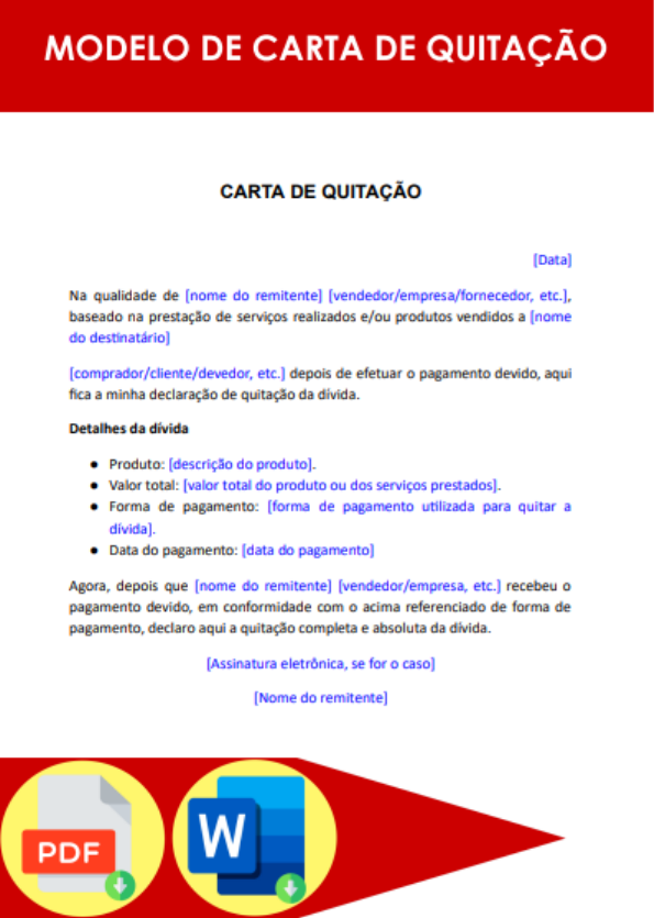 Modelo de Carta de Quitação Formato Word