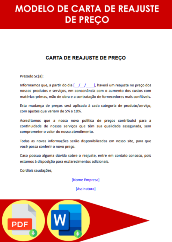 Modelo De Carta De Reajuste De Preço Formato Word 0416